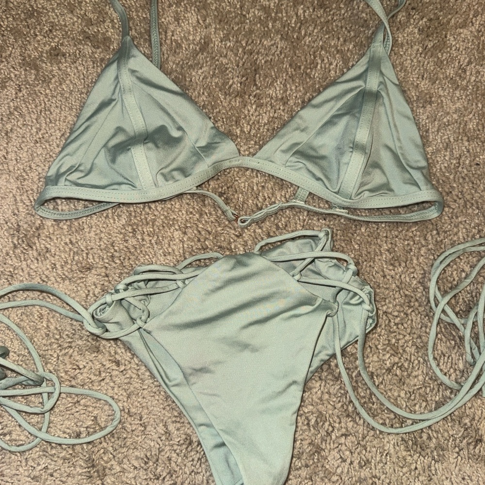 Frankie’s Light Sage Green Strappy Bikini Set